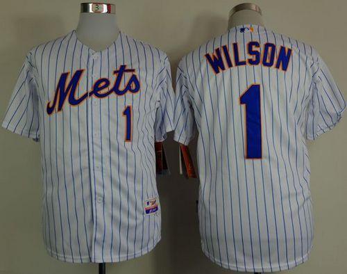 Mets #1 Mookie Wilson White(Blue Strip) Home Cool Base Stitched MLB Jersey - Click Image to Close